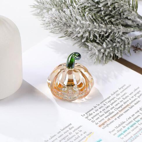 فن صغير من الزجاج المنفوخ يدويًا، هدايا اليقطين الصغيرة القابلة للتجميع للأصدقاء، حصاد الخريف، عيد الشكر، فن اليقطين الملون مع ديكور جذع اليقطين الأخضر للمنزل in Kuwait