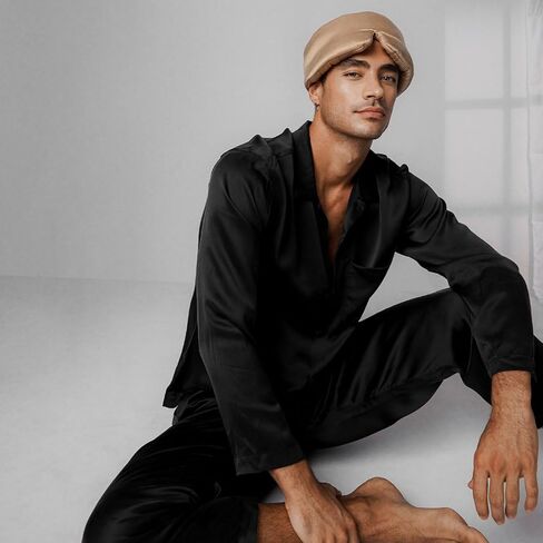 قناع نوم حريري قابل للغسل من لونيا - أسمر هاشد، كبير in Kuwait