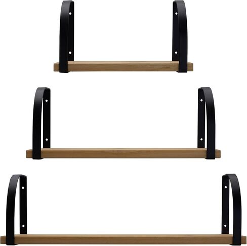 MELANNCO Floating Wall, Wood and Curve Metal Shelves, for Bedroom, Living Room, Kitchen, Nursery, Set of 3, Natural in Saudi Arabia