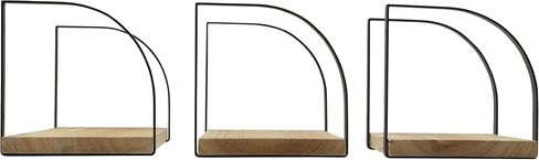 MELANNCO Floating Wall, Wood and Curve Metal Shelves, for Bedroom, Living Room, Kitchen, Nursery, Set of 3, Natural in Saudi Arabia