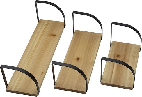 MELANNCO Floating Wall, Wood and Curve Metal Shelves, for Bedroom, Living Room, Kitchen, Nursery, Set of 3, Natural in Saudi Arabia