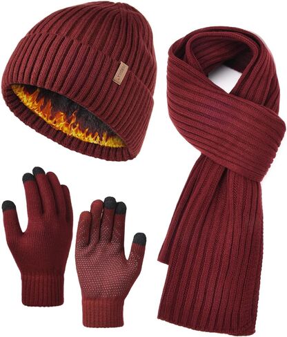 FURTALK Winter Warm Knit Beanie Hat Long Scarf Touchscreen Gloves Set Fleece Lined Skull Cap for Men Women in Saudi Arabia