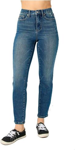 Judy Blue Women's High-Rise Tummy Control Slim Jeans 88776 (Dark Blue, 24 Plus) in Saudi Arabia