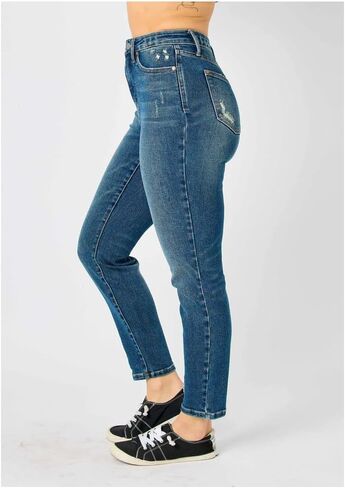 Judy Blue Women's High-Rise Tummy Control Slim Jeans 88776 (Dark Blue, 24 Plus) in Saudi Arabia
