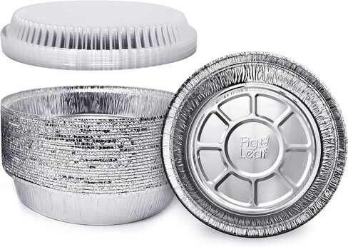 (60 Pack) Premium 7-Inch Round Foil Pans with Plastic Dome Lids l Heavy Duty l Disposable Aluminum Tin for Roasting, Baking, or Cooking in Kuwait