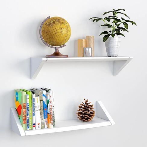 Reversible White Floating Shelves - Set of Two White Floating Shelves for Wall in Living, Bedroom, Bathroom, Kitchen, and Office - D in Saudi Arabia