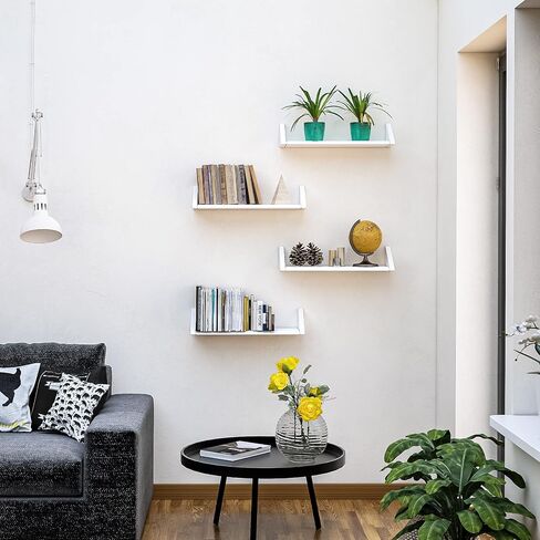 Reversible White Floating Shelves - Set of Two White Floating Shelves for Wall in Living, Bedroom, Bathroom, Kitchen, and Office - D in Saudi Arabia