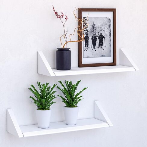 Reversible White Floating Shelves - Set of Two White Floating Shelves for Wall in Living, Bedroom, Bathroom, Kitchen, and Office - D in Saudi Arabia