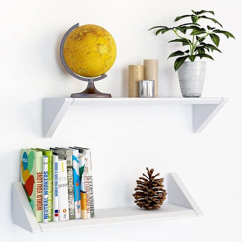 Reversible White Floating Shelves - Set of Two White Floating Shelves for Wall in Living, Bedroom, Bathroom, Kitchen, and Office - D in Saudi Arabia