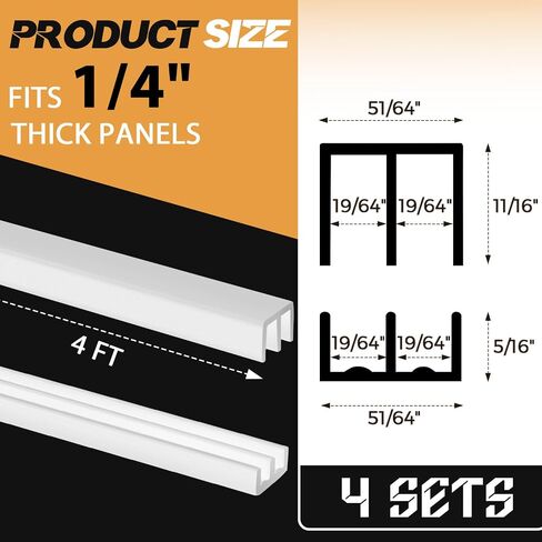 4 Sets 4 Ft Long Plastic Sliding Door Track Set for 1/4" Thick Panels Black Sliding Glass Door Track Sliding Cabinet Door Hardware for Sliding Closet Doors, Easy Quick Installation in Saudi Arabia
