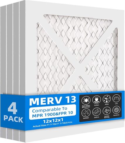 (4 عبوات) 12 × 12 × 1 مرشحات هواء للفرن، MPR 1900 & FPR 10، مرشح هواء مطوي MERV 13 (الحجم الفعلي: 11.69 بوصة × 11.69 بوصة × 0.75 بوصة) in Kuwait