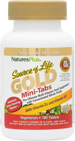 Natures Plus Source of Life Gold Multivitamin - 180 Mini-Tabs, Pack of 2 - with Vitamins D3, B12 & K2 - Vegetarian & Gluten Free - 60 Total Servings in Saudi Arabia