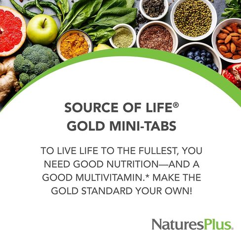 Natures Plus Source of Life Gold Multivitamin - 180 Mini-Tabs, Pack of 2 - with Vitamins D3, B12 & K2 - Vegetarian & Gluten Free - 60 Total Servings in Saudi Arabia