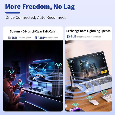 Latest Bluetooth 5.4 USB Adapter for PC Laptop, 20M Range Wireless Transmitter Dongle for Computer Desktop Windows 11 10 8.1 7, Plug n Play, Pair w/Headset Headphones Speaker Keyboard Mouse in Saudi Arabia