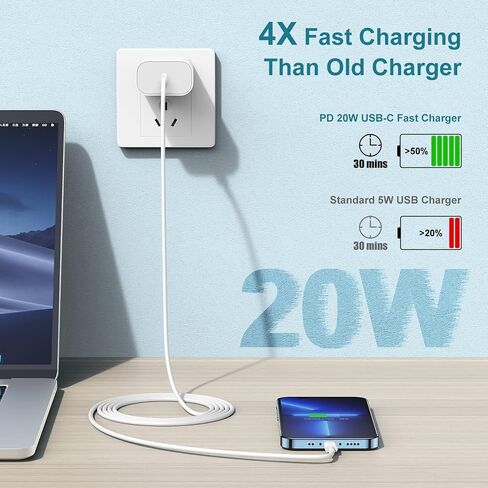 iPhone 15 14 13 12 Charger 6ft,[MFi Certified] 30W for iPhone Charger Fast Charging, Lightning Cable USB C Fast Charger for iPhone 15 14 13 12 11/Pro/Pro Max,iPad 12.9/11/10.9. in Saudi Arabia
