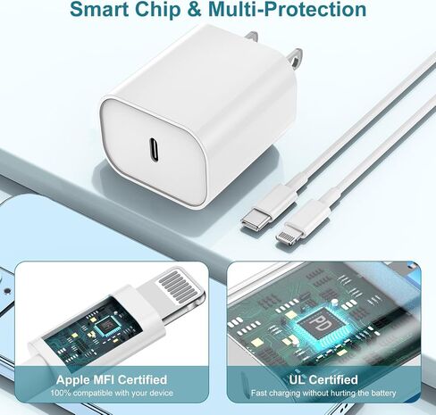 iPhone 15 14 13 12 Charger 6ft,[MFi Certified] 30W for iPhone Charger Fast Charging, Lightning Cable USB C Fast Charger for iPhone 15 14 13 12 11/Pro/Pro Max,iPad 12.9/11/10.9. in Saudi Arabia