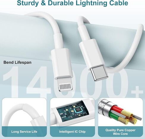 iPhone 15 14 13 12 Charger 6ft,[MFi Certified] 30W for iPhone Charger Fast Charging, Lightning Cable USB C Fast Charger for iPhone 15 14 13 12 11/Pro/Pro Max,iPad 12.9/11/10.9. in Saudi Arabia