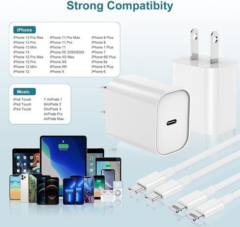 iPhone 15 14 13 12 Charger 6ft,[MFi Certified] 30W for iPhone Charger Fast Charging, Lightning Cable USB C Fast Charger for iPhone 15 14 13 12 11/Pro/Pro Max,iPad 12.9/11/10.9. in Saudi Arabia