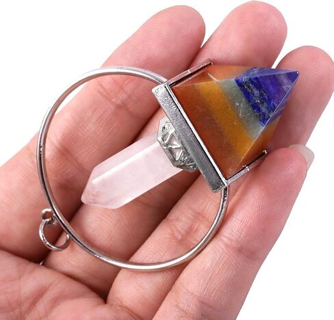 Nupuyai Pyramid Healing Crystal Point Pendulum with 7 Chakra Stone Beads Chain for Dowsing Divination Reiki Meditation in Kuwait