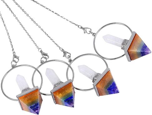 Nupuyai Pyramid Healing Crystal Point Pendulum with 7 Chakra Stone Beads Chain for Dowsing Divination Reiki Meditation in Kuwait
