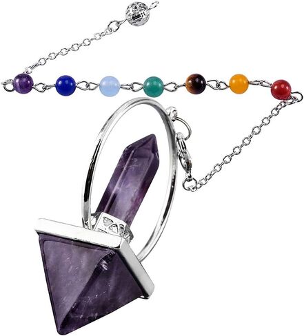 Nupuyai Pyramid Healing Crystal Point Pendulum with 7 Chakra Stone Beads Chain for Dowsing Divination Reiki Meditation in Kuwait