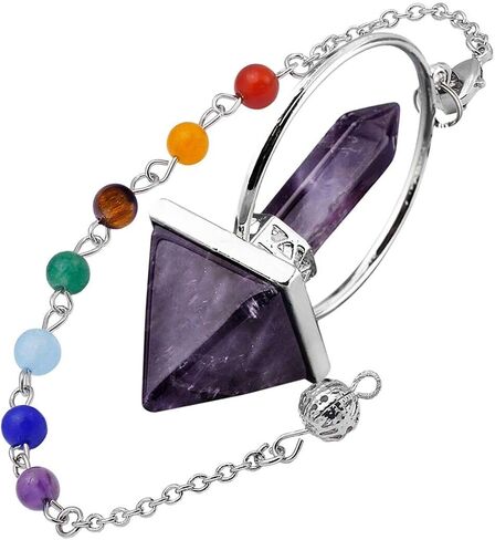 Nupuyai Pyramid Healing Crystal Point Pendulum with 7 Chakra Stone Beads Chain for Dowsing Divination Reiki Meditation in Kuwait