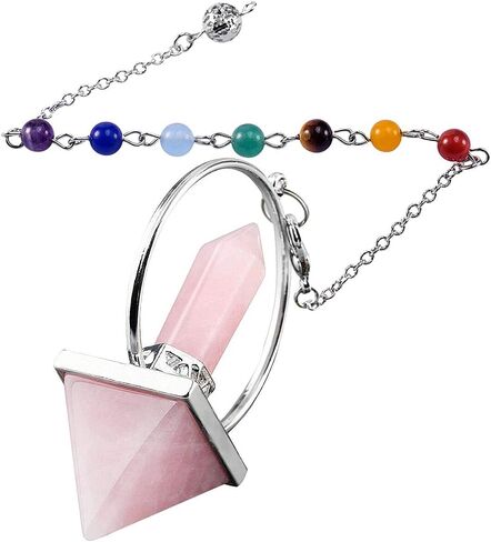 Nupuyai Pyramid Healing Crystal Point Pendulum with 7 Chakra Stone Beads Chain for Dowsing Divination Reiki Meditation in Kuwait