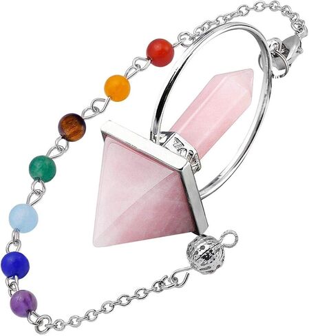 Nupuyai Pyramid Healing Crystal Point Pendulum with 7 Chakra Stone Beads Chain for Dowsing Divination Reiki Meditation in Kuwait
