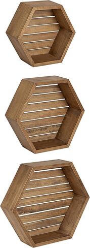 Kate and Laurel Putnam Hexagon Shelf, Set of 3, Gold, Dynamic Geometric Wall Decor and Storage in Saudi Arabia