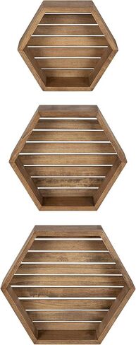Kate and Laurel Putnam Hexagon Shelf, Set of 3, Gold, Dynamic Geometric Wall Decor and Storage in Saudi Arabia