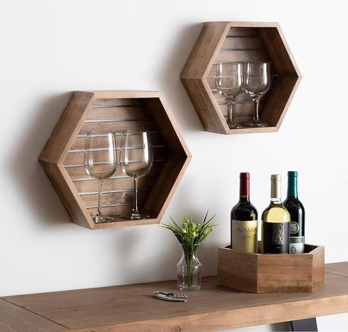 Kate and Laurel Putnam Hexagon Shelf, Set of 3, Gold, Dynamic Geometric Wall Decor and Storage in Saudi Arabia