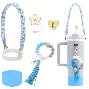 CHARMARK Stanley Cup Accessories Set, Stanley Cup Water Bottle Handle Strap with Ring, Silicone Straw Covers