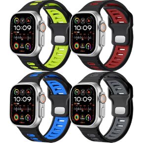 4 عبوات من الأربطة الرياضية المتوافقة مع Apple Watch Ultra 2/Ultra Band، متوافقة مع أحزمة ساعة Apple للرجال 49 مم 45 مم 44 مم 42 مم، حزام بديل من السيليكون لسلسلة iWatch 9 8 7 6 5 4-1 SE