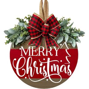 Christmas Welcome Front Door Signs for Home, Wooden Welcome Sign Door Hanger Wreath Christmas Decorations Front Door Decor