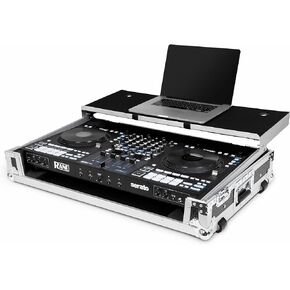 Headliner Pitch Black Custom Fit Flight Case with Laptop Platform and Wheels Compatible for Rane Four DJ Controller, All Black DJ Equipment Road Case