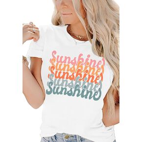 Womens Sunshine Summer Graphic T Shirts Funny Colorful Letter Print Tee Shirt Tropical Vintage Casual Tee Tops in Kuwait