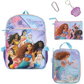 Little Mermaid (2023 Live-Action Movie) 5-Piece Set: 16 Backpack, Lunchbox, Utility Case, Rubber Keychain, and Carabiner
