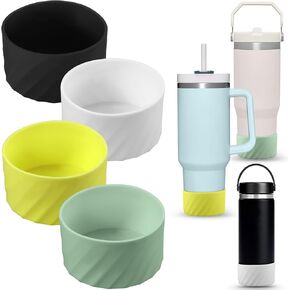 4PC Protective Silicone Boot for Stanley Quencher 20-40 oz and Hydroflask 12-24 oz,Stanley Cup Accessories Compatible with All Water Bottles with Bottom Width of 2.85-3.56in P-B-P-W