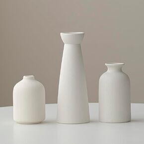 Ceramic Vase Set of 3, Small Boho Flower Vases for Living Room, Desk, Shelf Decor (Beige)