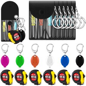 Jutom Mini Screwdriver Keychain Tape Measure Keychains LED Lights Keychain Set Man Gifts Bulk Mini Screwdriver Keychain in Portable Pouch for Men Adult Birthday Tool Party Favor (36 Pcs)