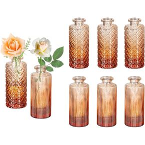 Glasseam Glass Bud Pink Vase: Mini Small Vase Set of 8 Vintage Flower Vases for Centerpieces Crystal jar Decor Vases for Flowers Decorative Wedding Table Centerpiece for Home Living Room Decorations