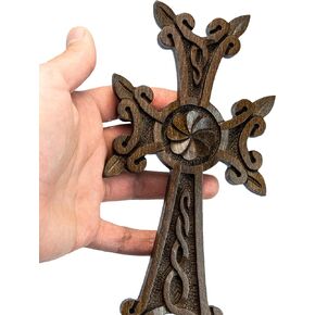 Handmade wooden Wall cross with eternity sign from walnut wood, armenian cross black