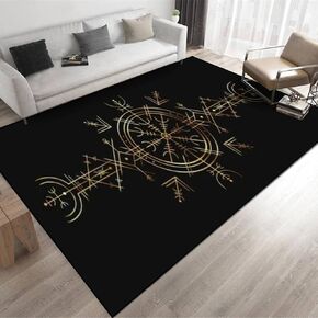 Viking Magic Symbol Golden Esoteric Ornament Norse Compass Amulet 6x9 Rug Area Rug Non-Slip Floor Mat Indoor Outdoor Carpet for Living Room Bedroom Kids Room Home Decor Throw Rugs Runner Rugs
