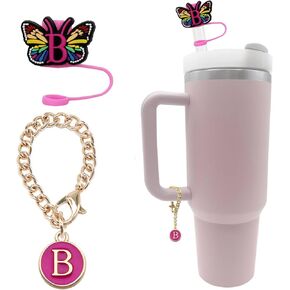 غطاء غطاء من القش 10 مم من Tovly لكأس ستانلي 40 و30 أونصة غطاء من القش بنمط الفراشة الأولي مع إكسسوارات ساحرة بحروف مخصصة لكأس ستانلي (أ) in Kuwait