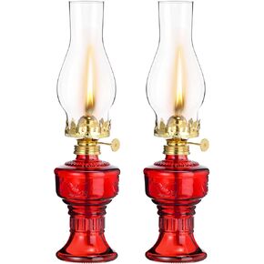 2 Pieces Chamber Oil Lamps for Indoor Use Vintage Kerosene Lamp Clear Hurricane Lamp Rustic Kerosene Lantern with Adjustable Fire Wick Lighting Oil Lantern for Home Emergency Lighting, 13 Inch Height