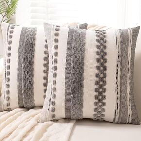 Boho Throw Pillow Covers 18x18 Set of 2 Farmhouse Decorative Cushion Case Striped Square Pillows Cover Chenille Pillow Cases Accent Neutral Pillowcase for Sofa Couch Bed,Orange-Blue