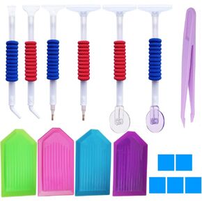 Diamond Painting Pen, Diamond Art Accessories Tools Diamond Drill Pen Metal Screw Thread Tips 2PCS Diamond Painting Trays for Adults and Kids DIY Craft Arts - Rainbow