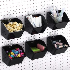 Suzile 6 Pcs Pegboard Bins with Hooks Pegboard Bins Kit Plastic Peg Board Bins Pegboard Containers Pegboard Accessories for Organizing Hardware Tool Garage Wall DIY Craft Workbench Supplies (Clear)