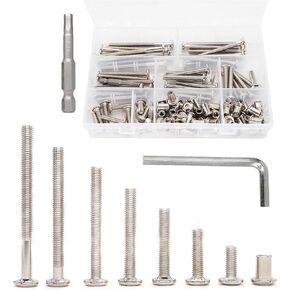 binifiMux 100pcs Rivet Countersunk Hex Socket Cap Bolts and Hex Head Barrel Nuts Assortment Kit for Furnitures Cribs Chairs, M6x20mm/ 30mm/ 40mm/ 50mm/ 60mm/ 70mm/ 80mm,Nickel Plated