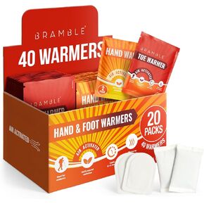 BRAMBLE 40-Pack Warmers - 20 Hand Warmers & 20 Foot Warmers - Long-Lasting Heat Packs (8h) for Outdoor Activities, Sports, and Cold Weather